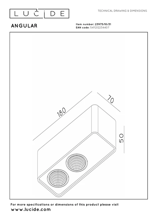 Lucide ANGULAR - Ceiling spotlight - LED Dim. - 2x5W 2700K - White | Premium - technical